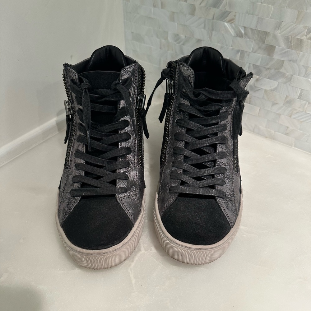 Crime London black and metallic silver high tops size 7